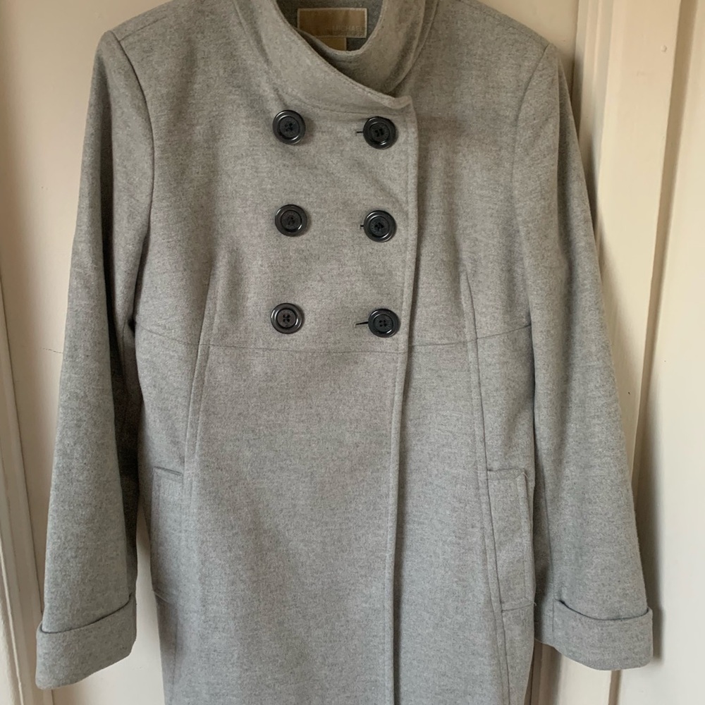 MICHAEL Michael Kors Double-Breasted Light Gray Pea Coat